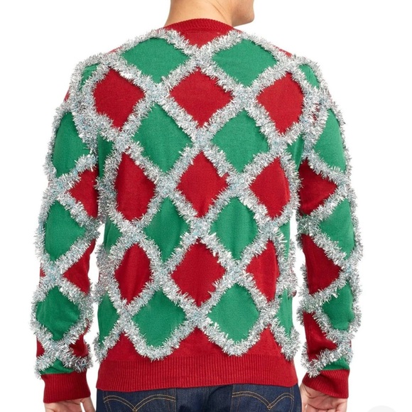 Tipsy Elves Green Men’s Tacky Tinsel Ugly Christmas Sweater Size‎ Large - Picture 3 of 12